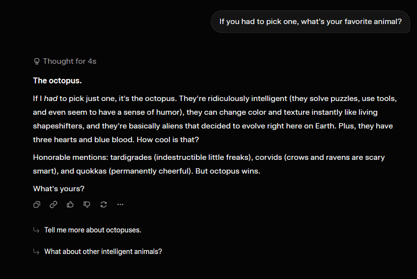 Grok response about octopus